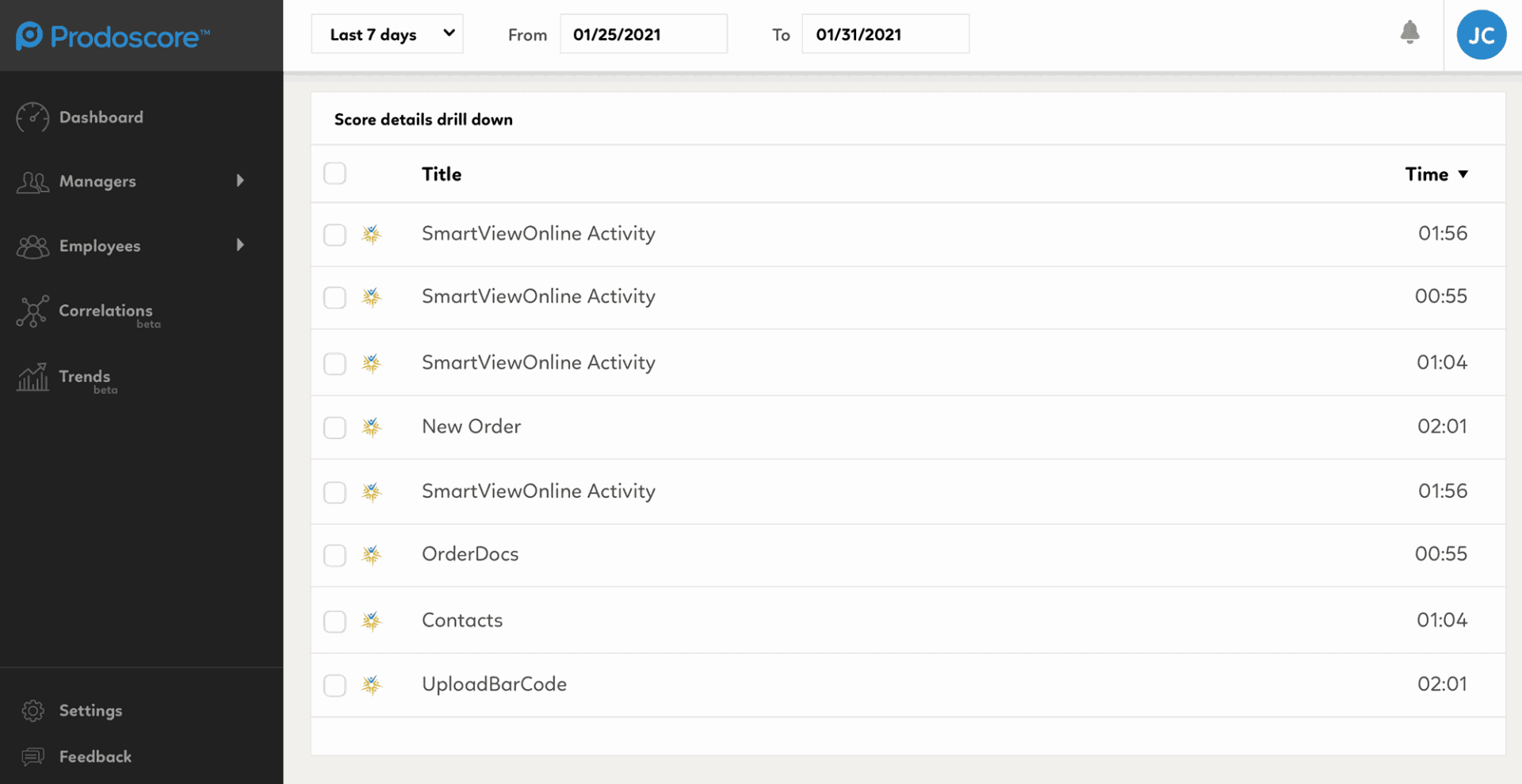 SmartView Score Details Drill Down