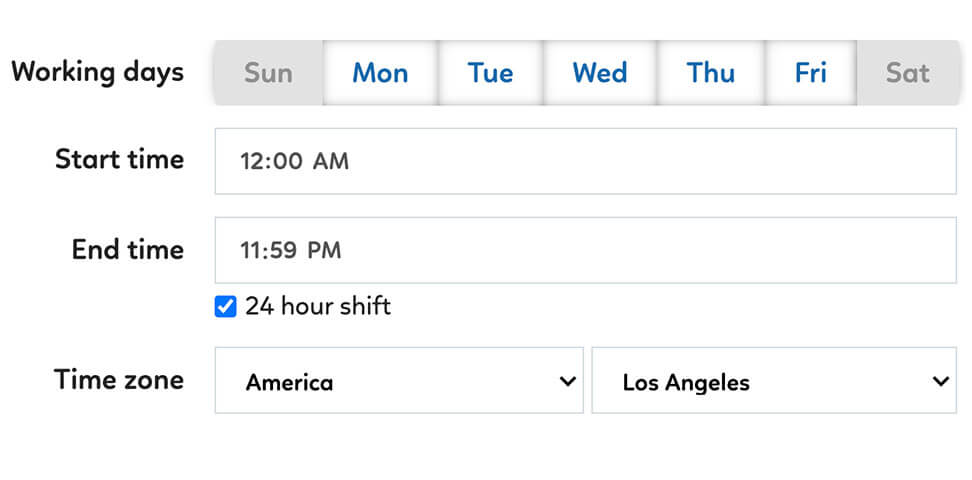 Set work schedule on time settings