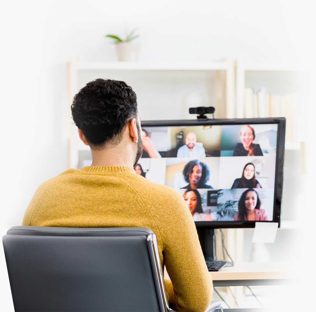 Employee on a conference call working from home