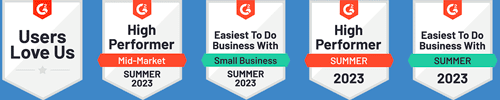 Prodoscore Summer G2 badges - recognized by our customers as a top rated software solution