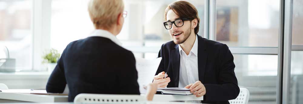 Employees discussing career opportunities