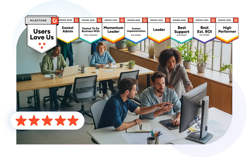 Users love us - G2 badges for Prodoscore in Spring 2026, including Leader, Momentum Leader, Easiest Setup, Easiest To Use, Users Love Us, Easiest Admin, High Performer, Easiest To Do Business With, and Best Support.